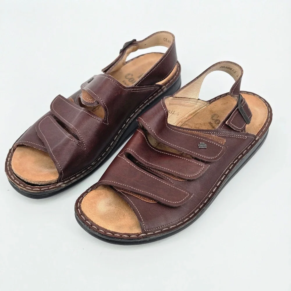 Finn Comfort Baltrum Brown Leather Triple Strap Comfort Men's Sandal EU 40 US 7